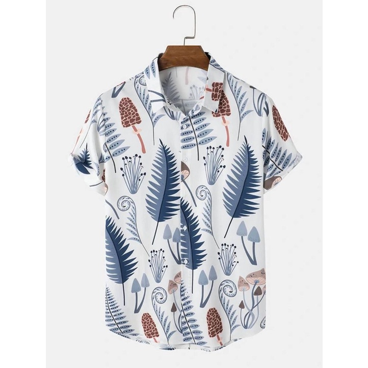 Áo sơ mi nam tay ngắn họa tiết LEAF PATTERN LS09 - [LUSSUO] - vải lụa mát, không nhăn, form suông, s