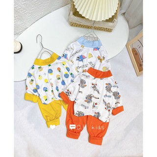 Sale! Bộ quần áo trẻ em dài tay Minky mom chính hãng chất thun lạnh áo hoạ tiết quần trơn cổ 3cm đáng yêu cho bé (DT21)