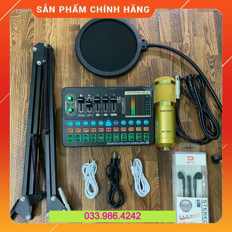 Trọn Bộ Sound Card K500 Mic BM900 . Chất Âm Cực Hay , Hỗ Trợ Hiệu Ứng Giả Giọng Người Già , Trẻ Em . Dễ Dàng Lắp Đặt