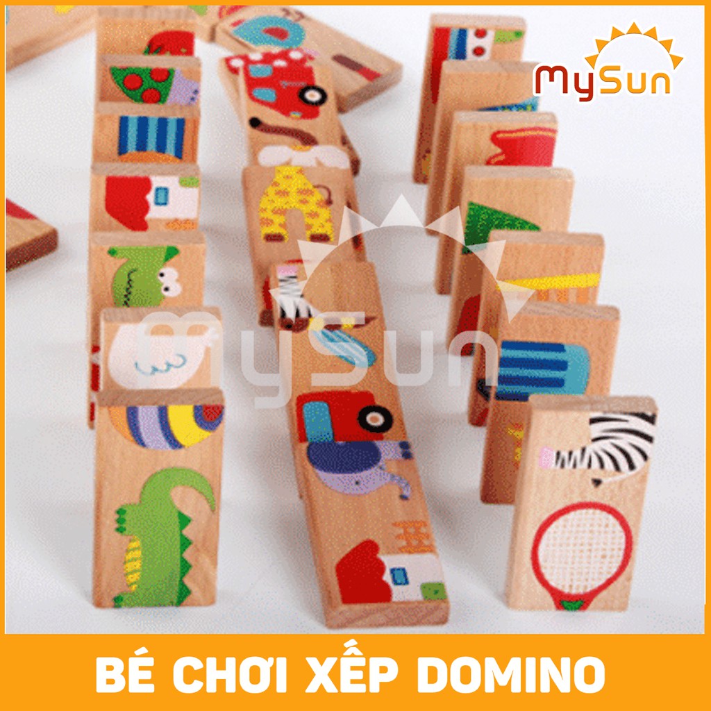 Bộ đồ chơi DOMINO GỖ cho bé số toán học | Đồ chơi xếp hình thông minh trẻ em bằng gỗ cho bé 1 2 3 4 5 tuổi - MYSUN