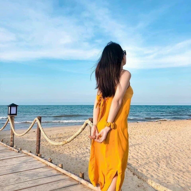 Đầm maxi vàng nơ lưng H3321 (+hình thật)