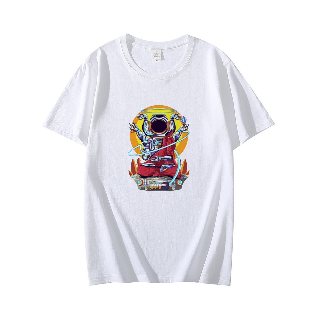 Áo Thun Nam Nữ Unisex Màu Trắng Tay Ngắn Cổ Tròn Hình In 3D Bộ Siêu Tập Phi Hành Gia SP01