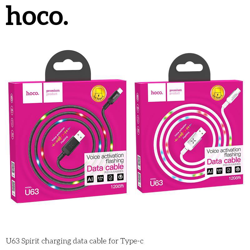 Cáp Sạc nhanh 2.4A phát sáng Hoco U63 Type C