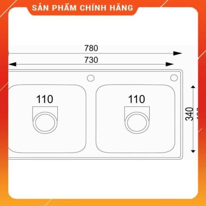 Chậu rửa bát cao cấp inox 100%, 2 hộc, (78x43x23)cm, bồn rửa , bảo hành 3 năm