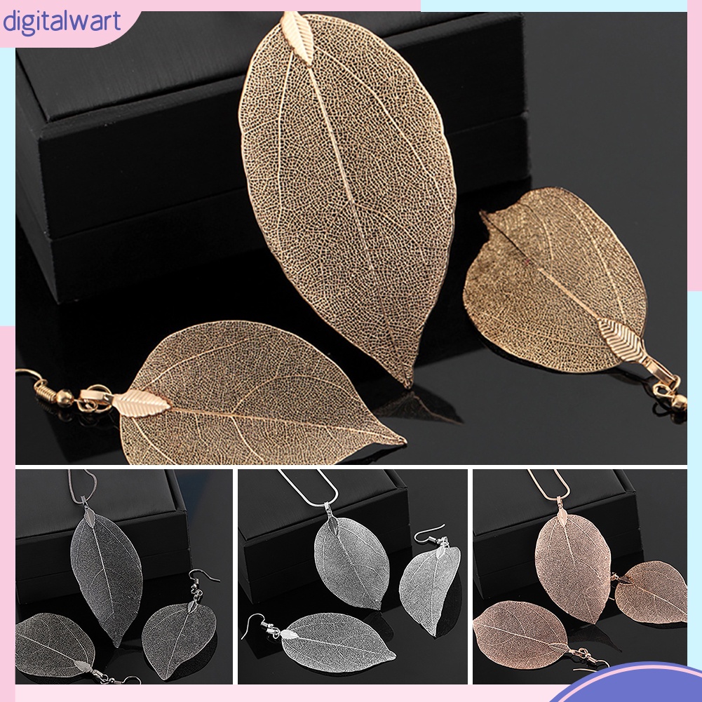Bộ Dây Chuyền + Bông Tai Hợp Kim Hình Chiếc Lá Thời Trang Dành Cho Nữ