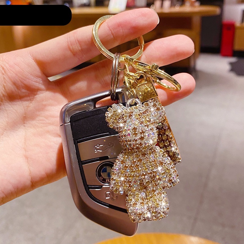 Móc Chìa Khóa Hình Gấu Hoạt Hình Đính Đá Sáng Tạo Dễ Thương