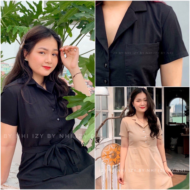 VÁY ĐẦM BIGSIZE CÓ CỔ DÁNG SUÔNG DÂY ĐAI BUỘC 2 KIỂU - DAILY DRESS - IZYBYNHI
