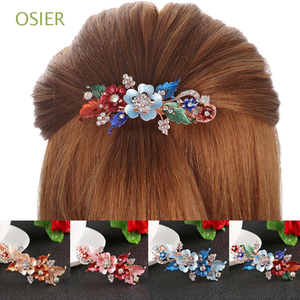 Kẹp tóc họa tiết hoa đính kim cương giả thời trang cho nữ