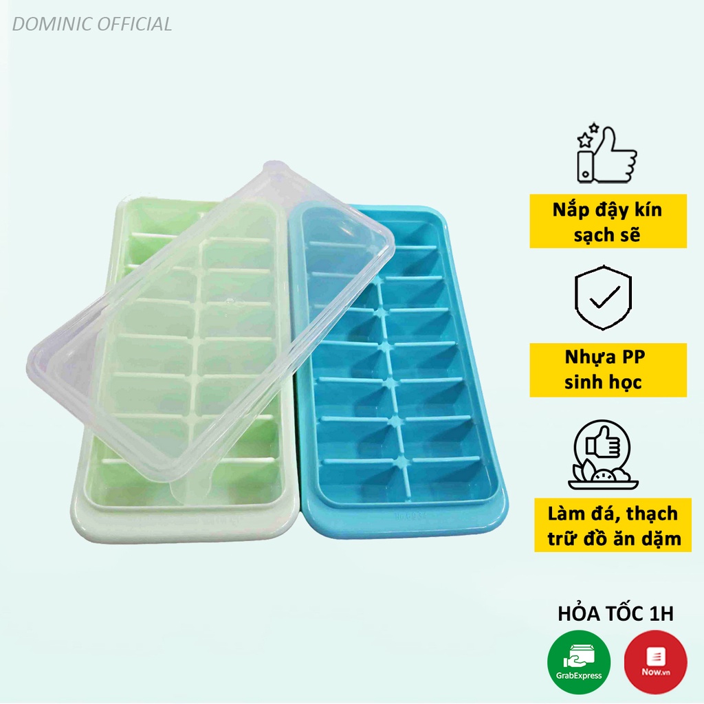 Khay Đựng Đá Tủ Lạnh Có Nắp Đậy 16 Viên Làm Thạch Hoa Quả Đa Năng Có Thể Xếp Chồng Tiện Dụng