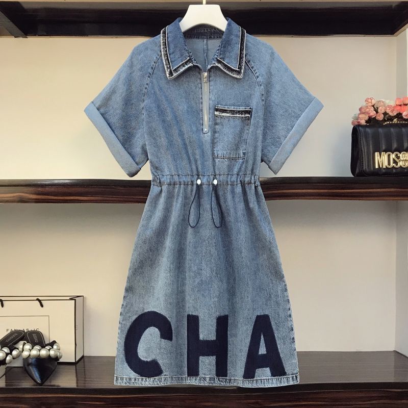 Đầm Denim Chữ A Ngắn Tay Size Lớn M-4Xl Thời Trang Mùa Hè Cho Nữ