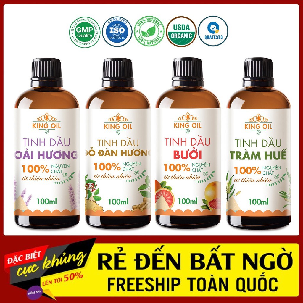 Tinh dầu nguyên chất 100ml Sả Chanh/ Bạc Hà/ Quế/ Oải hương/ Bưởi/ Cam/ hoa Lài/ Quýt/ Trầm/ tràm huế/ Gừng/ hoa Hồng