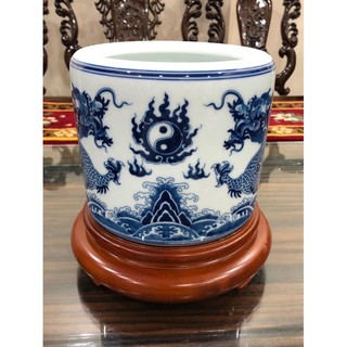 Bát hương Cao cấp xanh lam Lưỡng Long Chầu Nguyệt
