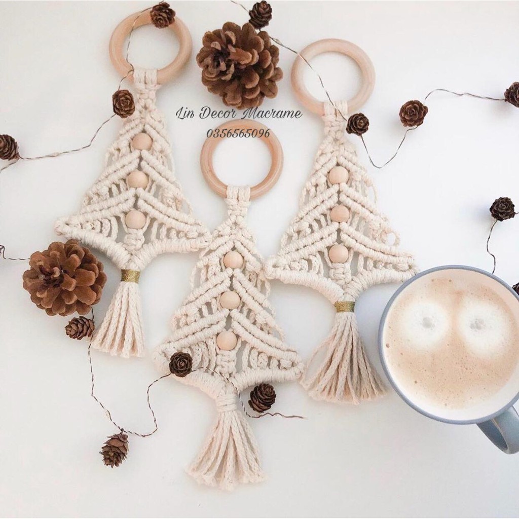 [Giá ưu đãi] Cây Thông Mini Macrame Trang Trí Noel / Giáng Sinh