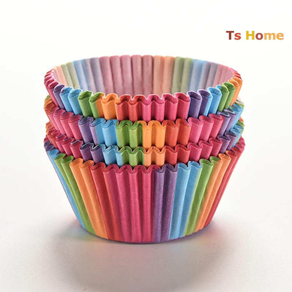 Set 100 Cốc Giấy Làm Bánh Cupcake Màu Sắc Cầu Vồng Xinh Xắn