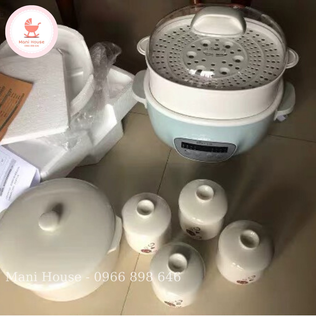 (BẢN QUỐC TẾ) Nồi nấu cháo chậm ăn dặm cho bé và gia đình Bear 2,5L kèm 4 thố nhỏ và lồng hấp