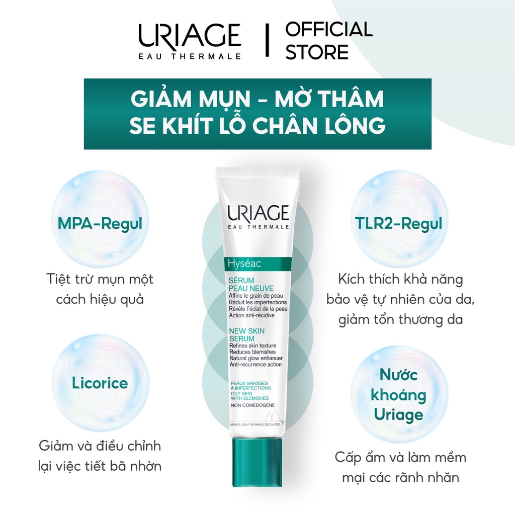 Serum giảm mụn và cải thiện da dầu, mụn Uriage Hyséac Serum Peau Neuve 40ml