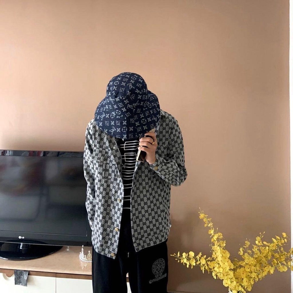 Áo Khoác Sơ Mi Cotton Nysocial Spirit Guy Fast Vòng Tròn Đôi Tay Đỏ Phối Denim Cho Nam Và Nữ