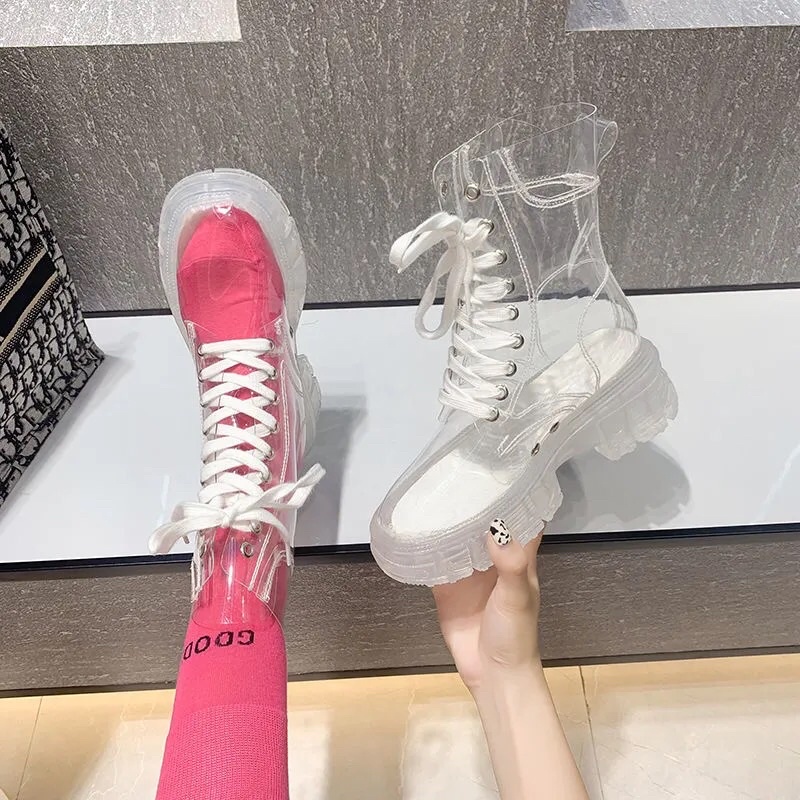 Giày boot nữ cao cổ trong suốt ✨ Đế cao 5cm chống trơn trượt, chống mài mòn