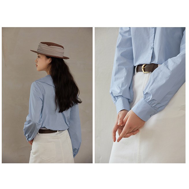 Áo Thời Trang Công Sở Nữ Cổ Sen Vuông Thanh Lịch, Sơ Mi  Thô Xanh Pastel Basic Quyên Fashion AA515