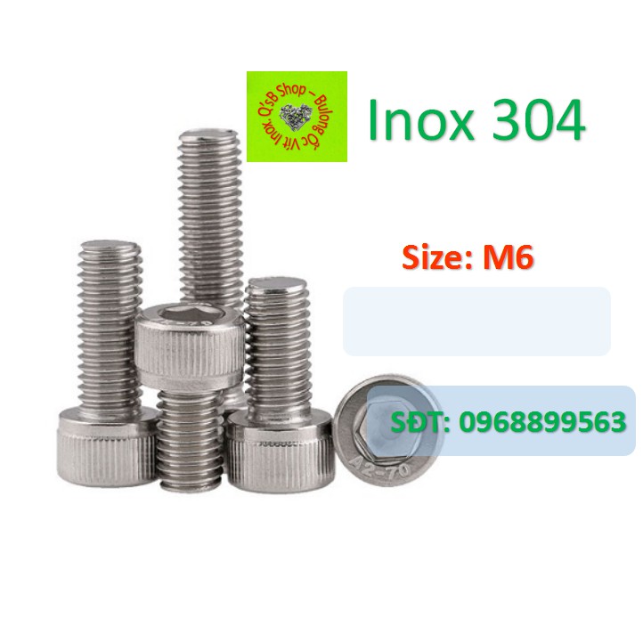 Bulong lục giác chìm đầu trụ size M6  inox, ốc đầu trụ , ốc lục lăng đầu trụ inox, inox 304