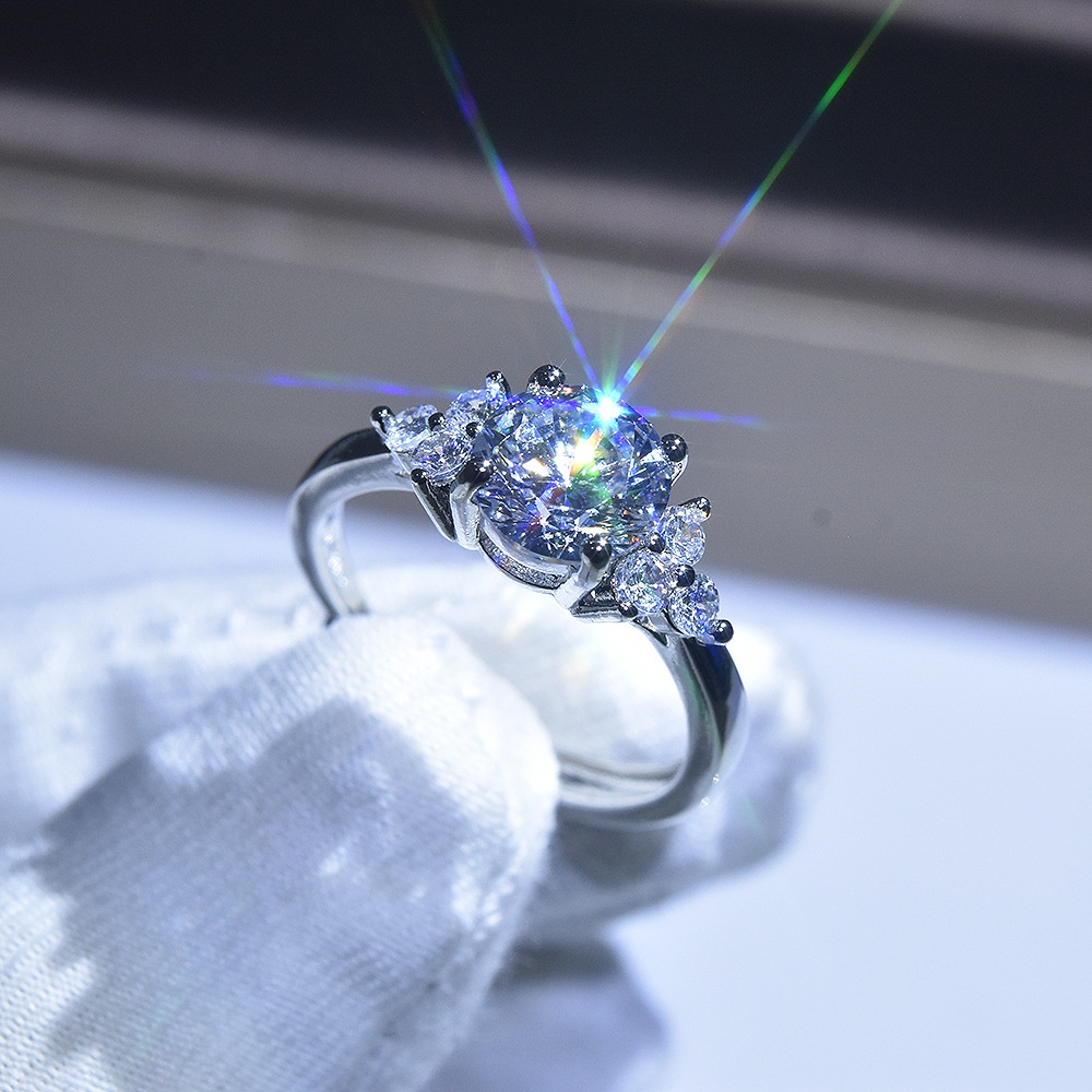 Nhẫn Dạng Hở Pt950 Tám Trái Tim Và Tám Mũi Tên Zircon Moissanite 2 Karat-JHS3-A