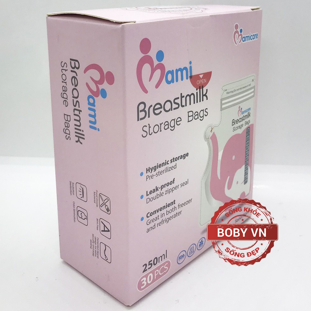 Túi đựng sữa Mami breastmilk 250ml an toàn cho mẹ &amp; bé (Hộp 30 chiếc)