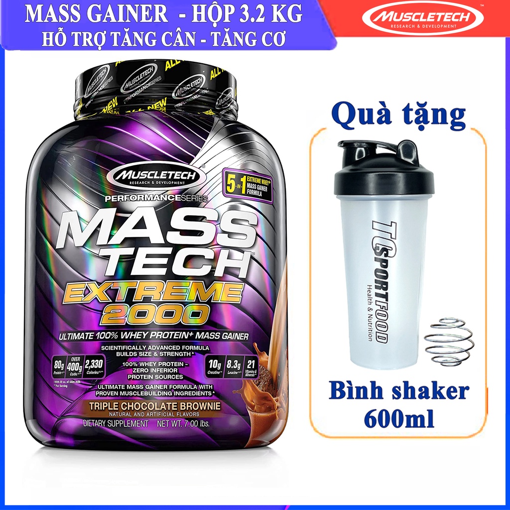 [TẶNG BÌNH] Sữa tăng cân MASS TECH EXTREME 2000 của MuscleTech hương Chocolate hộp 3.2 kg - Phân phối chính thức TCSPORT