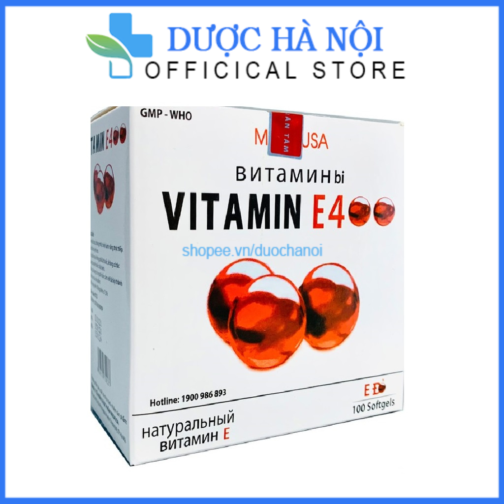 Viên uống đẹp da Vitamin E400 E Đỏ 4000mcg trắng da ngăn ngừa lão hóa Hộp 100 viên