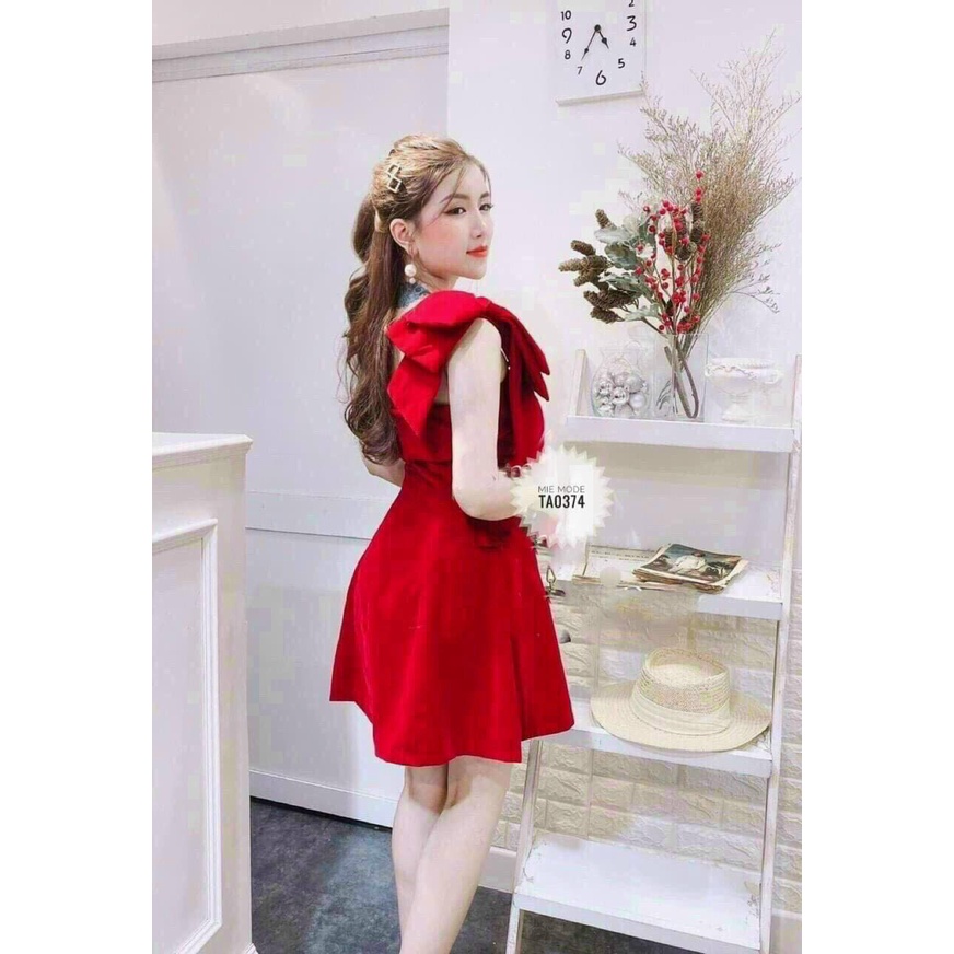 Đầm Nữ Đẹp ⚡𝙎𝙄𝙀̂𝙐 𝙎𝘼𝙇𝙀⚡ Đầm Xòe Thiết Kế 1 Dây kết Nơ Vai Chất Vải Co Dãn - 72053