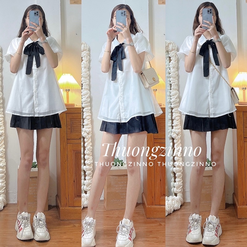 [HÀNG SẴN] ÁO SƠMI TƠ BABYDOLL <BIGSIZE >CỔ VIỀN REN MIX NƠ CỔ TIỂU THƯ 2 LỚP VOAN | BigBuy360 - bigbuy360.vn
