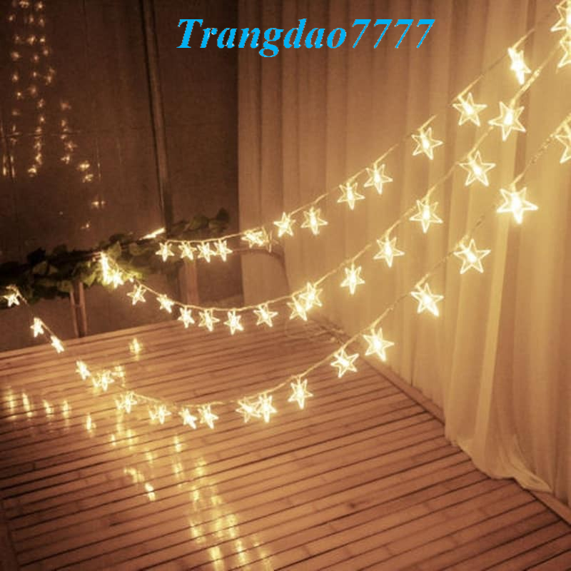 Dây Đèn Led Xài Pin AA Hinh Ngôi Sao May Mắn Trang Trí Tiệc Noel Cắm Trại Decor Phòng Ngủ