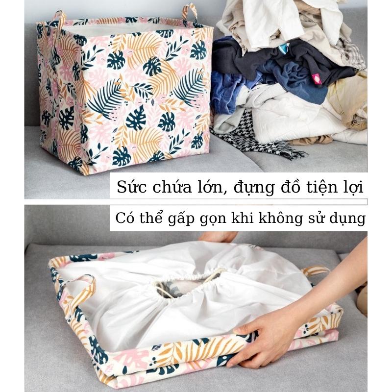 Giỏ vải đựng đồ đa năng Túi đựng quần áo chăn màn gấp gọn tiện lợi có dây rút