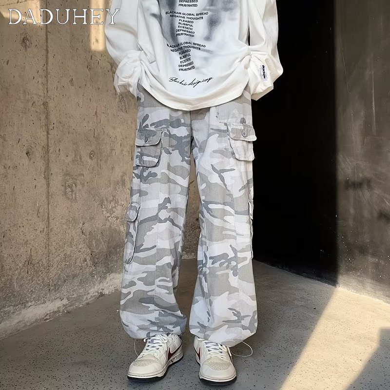 DaDuHey Men's Summer High Street European and American Style Retro Overalls Ins Trendy Fashion Hip Hop Straight Wide Leg Casual Pants