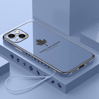 Ốp Điện Thoại Chống Sốc Mạ Điện Họa Tiết Lá Phong Cho iPhone 11 12 13 Pro Max X XS