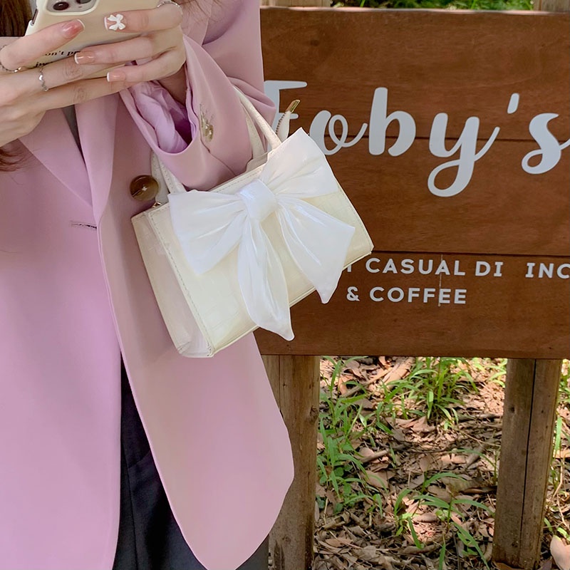 Túi đeo chéo IELGY hình vuông nhỏ đính nơ phong cách Hàn Quốc cho nữ