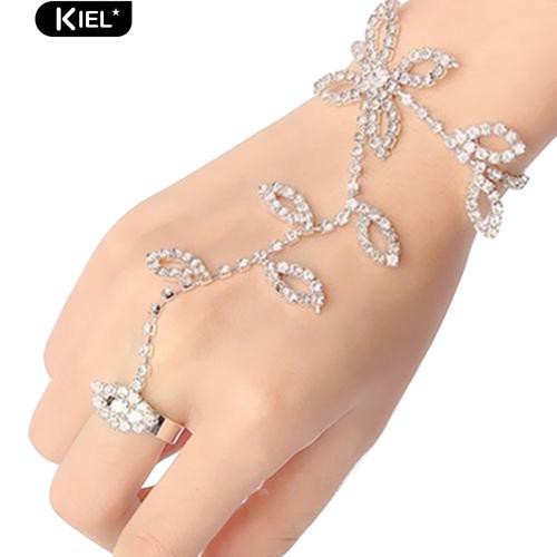 Vòng Tay Kết Hợp Nhẫn Hình Chiếc Lá Đính Đá Xinh Xắn