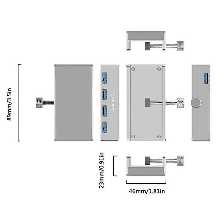 Bộ chia 4 cổng USB 3.0 dạng kẹp vỏ nhôm Orico MH4PU