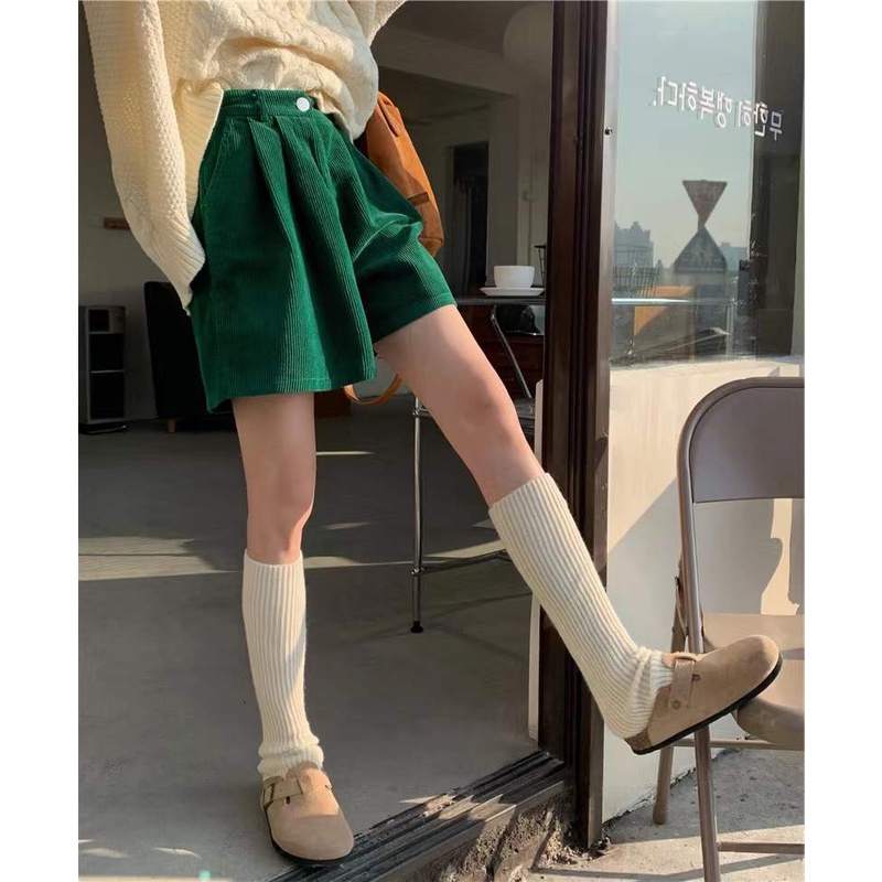 Quần Short Nhung Ống Rộng Lưng Cao Thời Trang Mùa Thu Cho Nữ