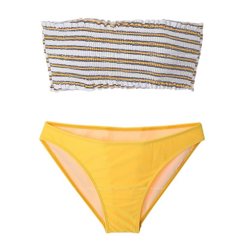 [ HÀNG CAO CẤP+ MẪU MỚI] Bikini hai mảnh áo quây nhún quần vàng sexy