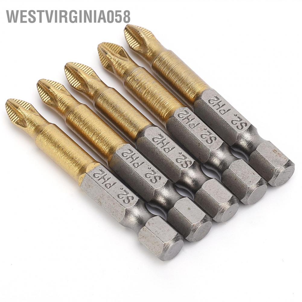 Westvirginia058 5pcs PH2 Cross Head Screwdriver Bits Set Anti-skid 1/4 Inch Hex Shank 50mm