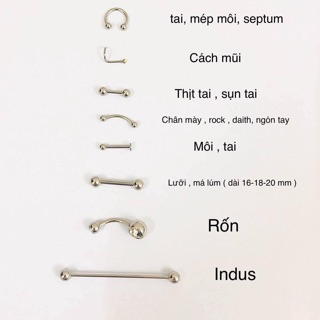Bộ sưu tập khuyên xỏ các vị trí / khuyên thép y tế ko han rỉ