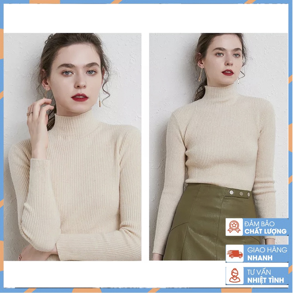 Áo len tăm nữ cổ 3 phân dài tay giữ nhiệt  cao cấp chất đẹp hàng loại 1 dầy dặn mền mịn ôm body co giãn thời trang