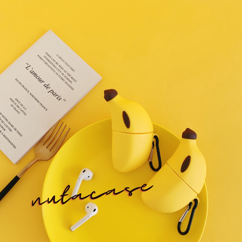 Vỏ bảo vệ tai nghe bluetooth Airpods bằng Sillicone dẻo, ốp Case cute, Airpods 1/2/pro - CHUỐI VÀNG