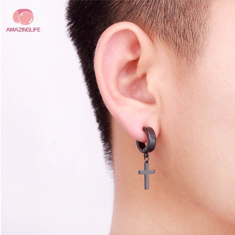 [Amazinglife] Khuyên Tai Hình Học Thánh Giá Bằng Thép Titan Phong Cách Punk Hip Hop Đường Phố Hàn Quốc Cá Tính