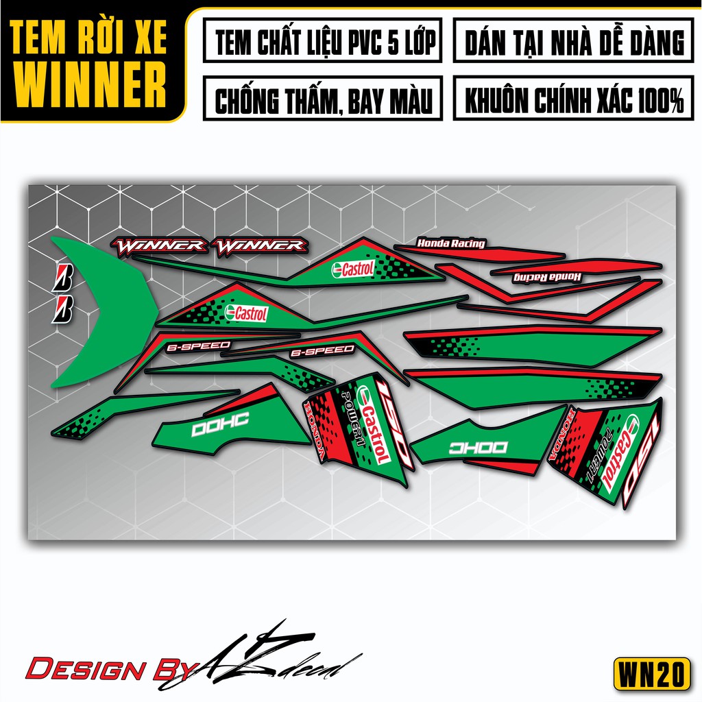 Tem Rời Xe Winner 150 Mẫu Castrol | 2WN20 | Tem Chế Dán Xe Máy Winner V1 Chống Nước, Bền Màu