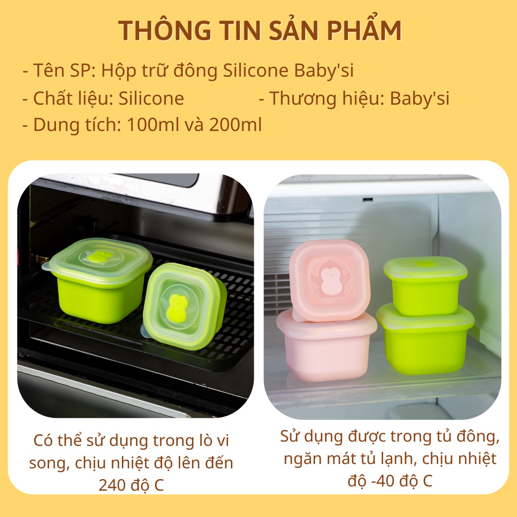 Hộp Trữ Đông Silicon Cao Cấp Khay Trữ Đông Chịu Nhiệt Độ Cao An Toàn Cho Bé Ăn Dặm Thương Hiệu Baby'si
