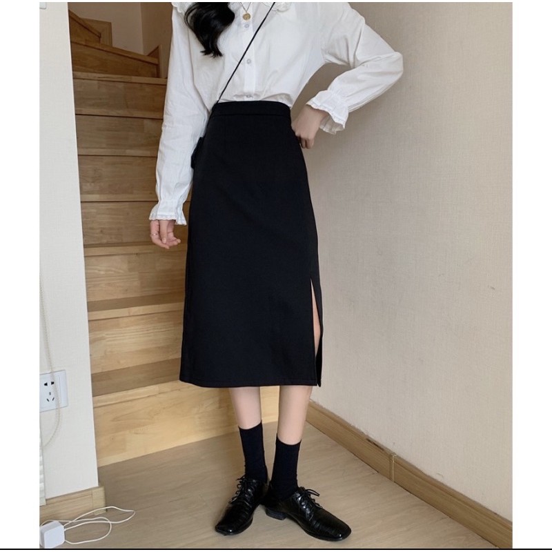 Chân váy dài chữ A xẻ tà, chân váy chữ A kiểu dáng Hàn Quốc trẻ trung | BigBuy360 - bigbuy360.vn