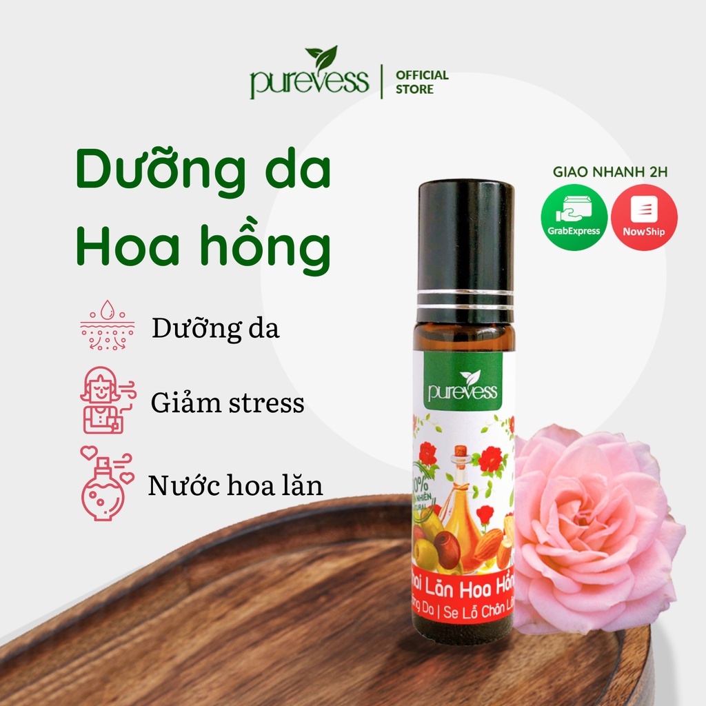 Dưỡng da Hoa Hồng Purevess, giúp se khít lỗ chân lông, giúp dưỡng ẩm và mịn màng. Dung tích 10ml