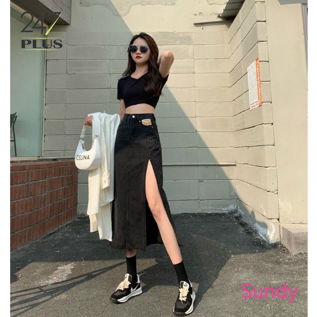 Chân váy bò dài xẻ chân cạp cao tôn dáng | BigBuy360 - bigbuy360.vn