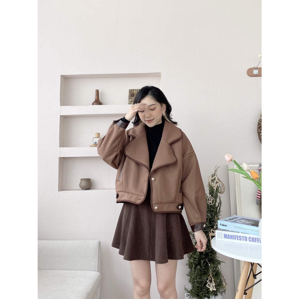 ÁO DA LỘN BOMBER NÂU